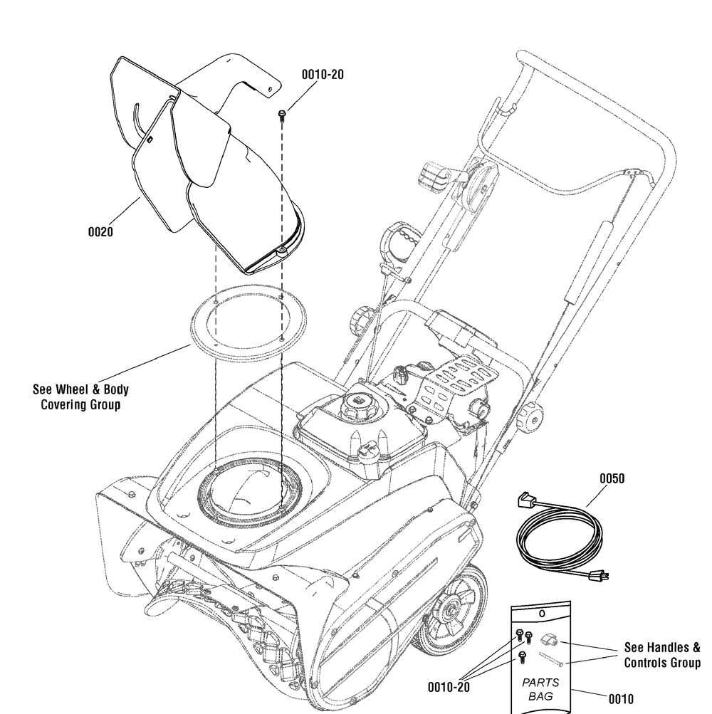 Chute Group - Remote Diagram and Parts List for 1695904-SS22E 2010 Briggs and Stratton Snow Blower